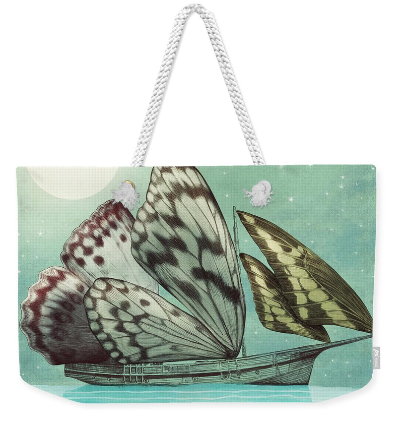 Butterfly Weekender Tote Bag featuring the drawing The Voyage by Eric Fan