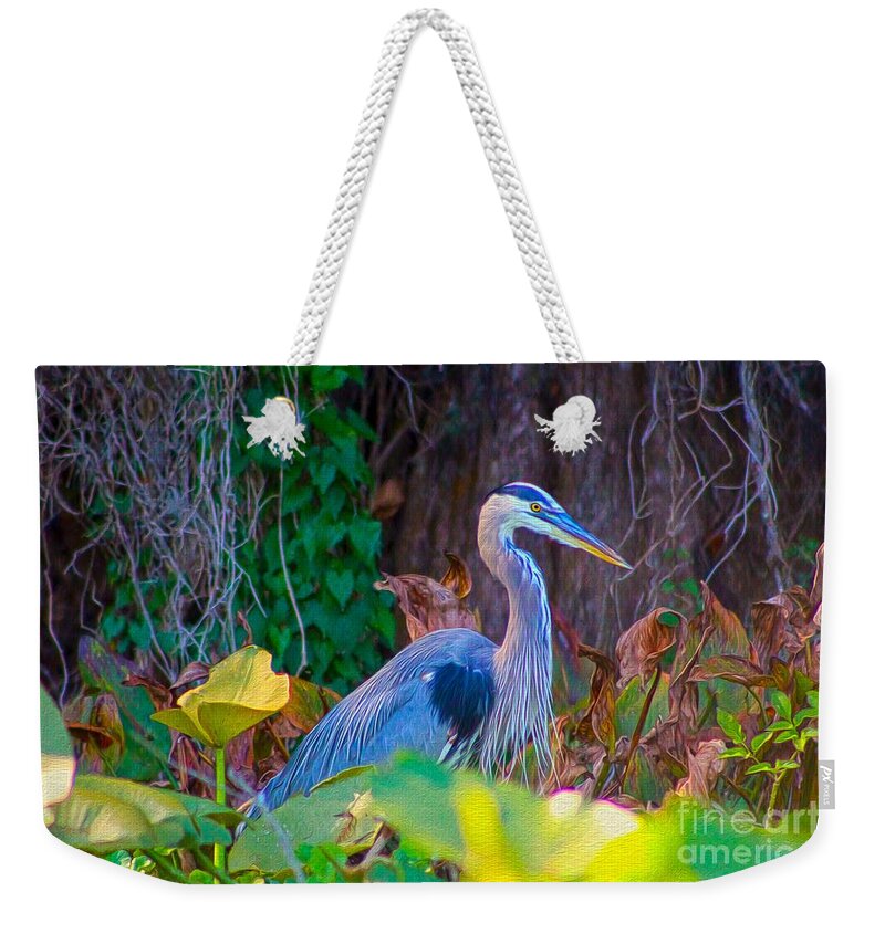 Nature Weekender Tote Bag featuring the painting Majestic Great Blue Heron by DB Hayes