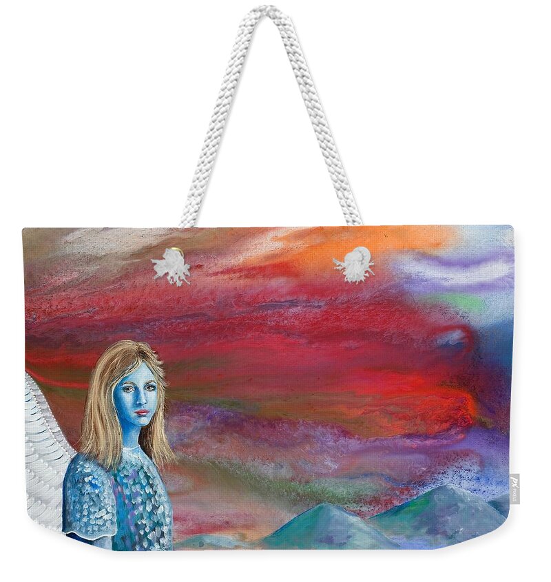 Angel Weekender Tote Bag featuring the painting The Waiting by Lee Pantas
