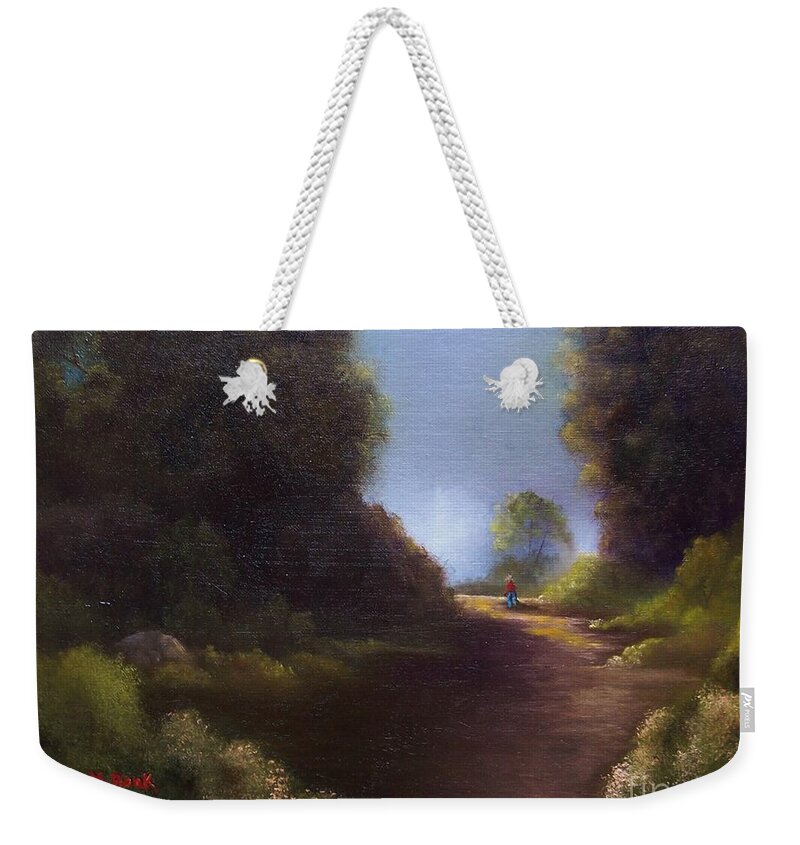 Landscape Weekender Tote Bag featuring the painting The Walk Home by Marlene Book