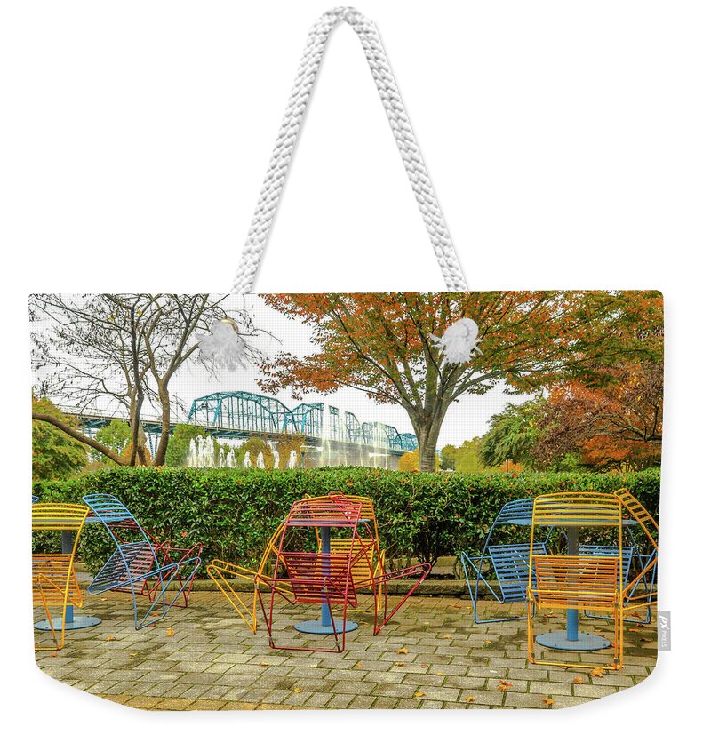 Chattanooga Weekender Tote Bag featuring the photograph The Walnut St Bridge from the Park # 2 by Tom and Pat Cory