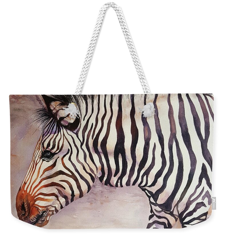Zebra Weekender Tote Bag featuring the painting The Wanderer by Arti Chauhan