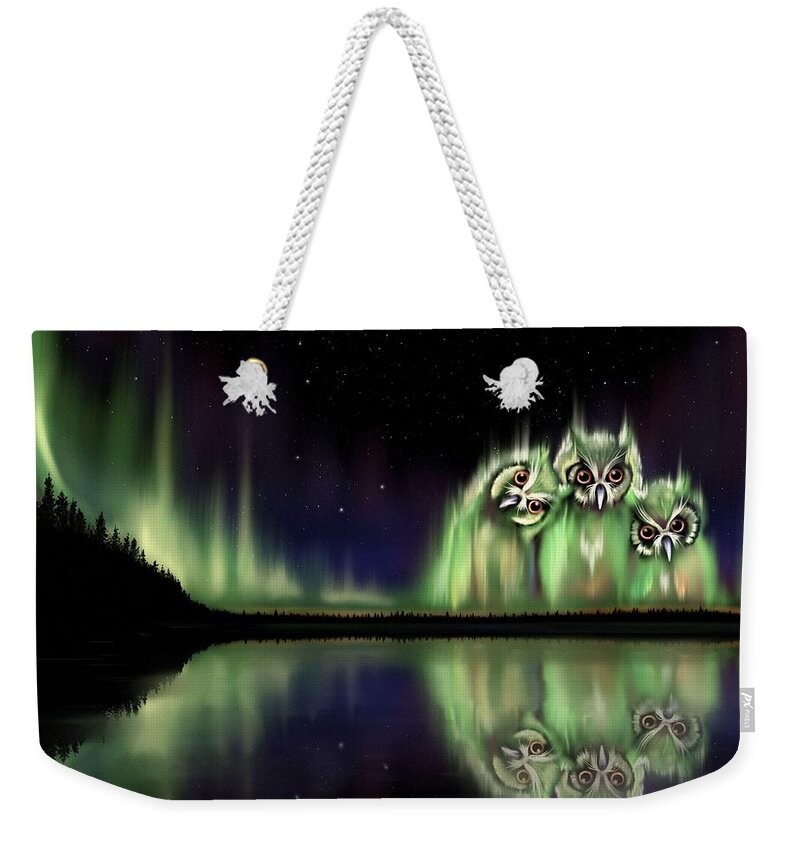 Owl Weekender Tote Bag featuring the digital art The Watchers by Norman Klein