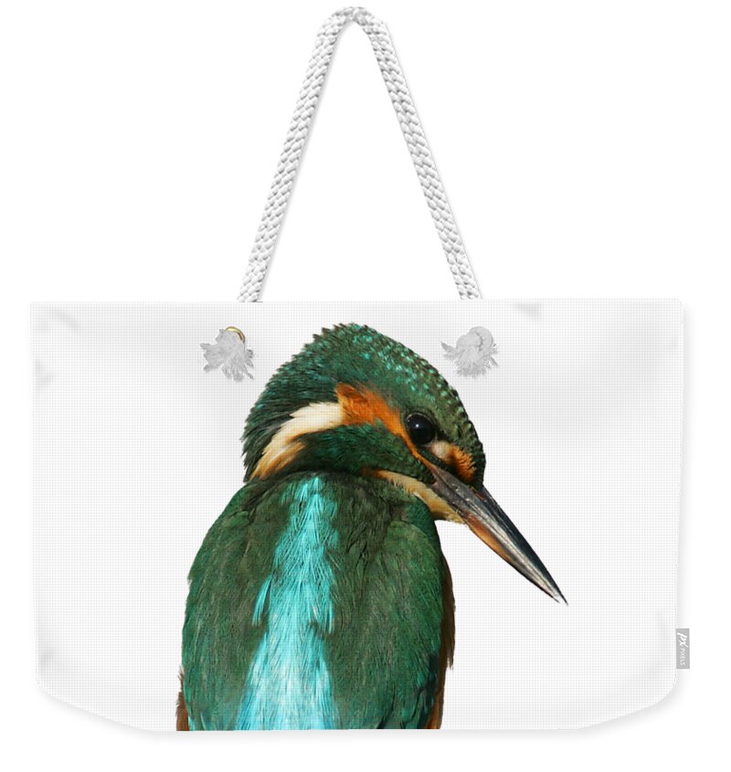 Kingfisher Weekender Tote Bag featuring the photograph The watchful Kingfisher T-shirt by Tony Mills