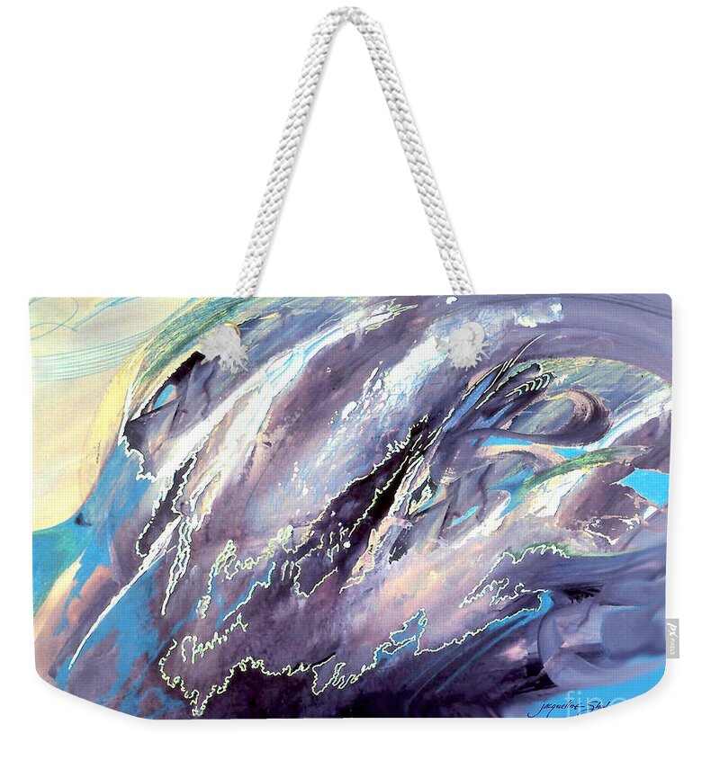 Blue Weekender Tote Bag featuring the painting The Wave That Never Crashes by Jacqueline Shuler