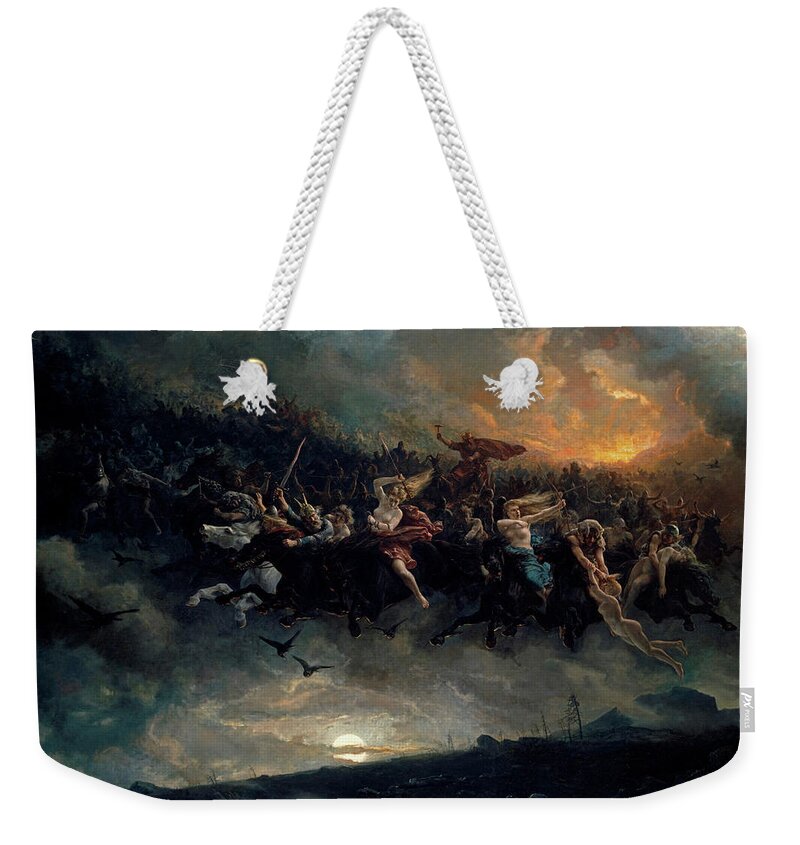 Norse Gods Weekender Tote Bag featuring the painting The wild Hunt of Odin by Peter Nicolai Arbo