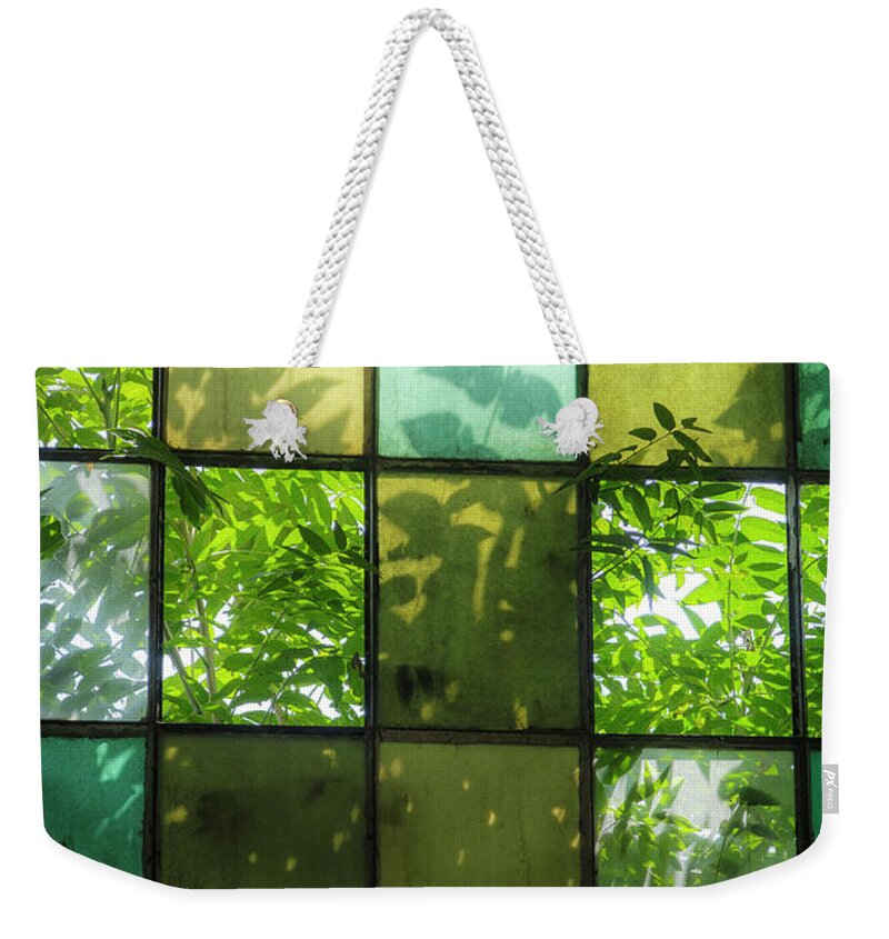 Albuquerque Weekender Tote Bag featuring the photograph The Window at the Railyards by Mary Lee Dereske
