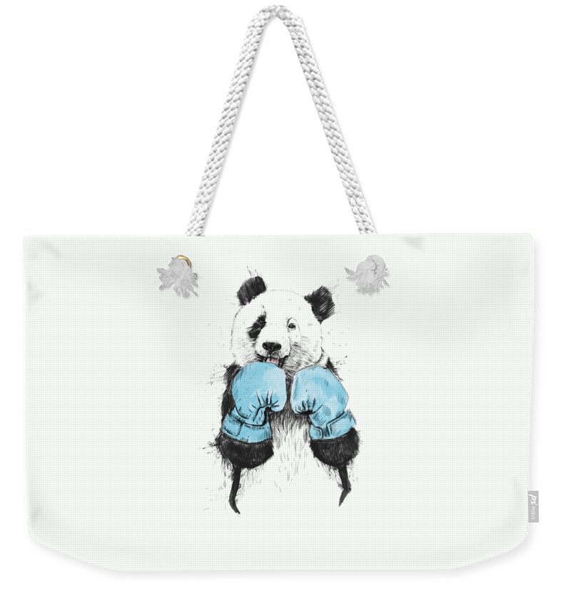 Panda Weekender Tote Bag featuring the drawing The Winner by Balazs Solti