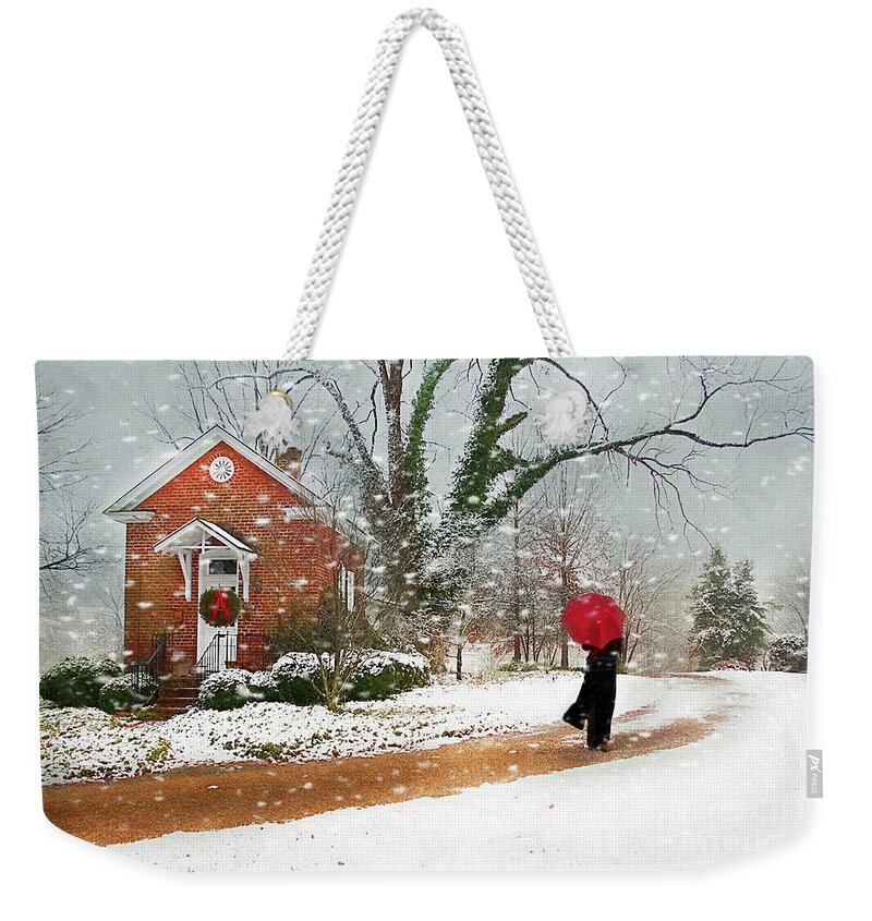 The Winter Cottage Weekender Tote Bag featuring the photograph The Winter Cottage by Darren Fisher