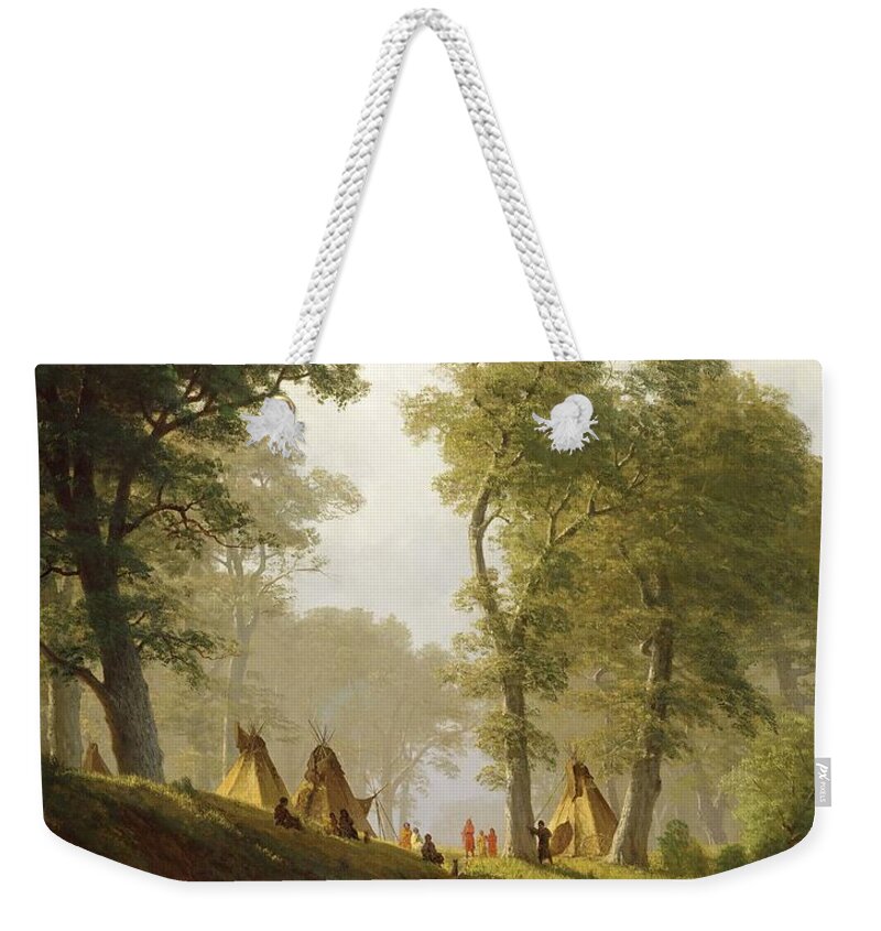 The Weekender Tote Bag featuring the painting The Wolf River - Kansas by Albert Bierstadt
