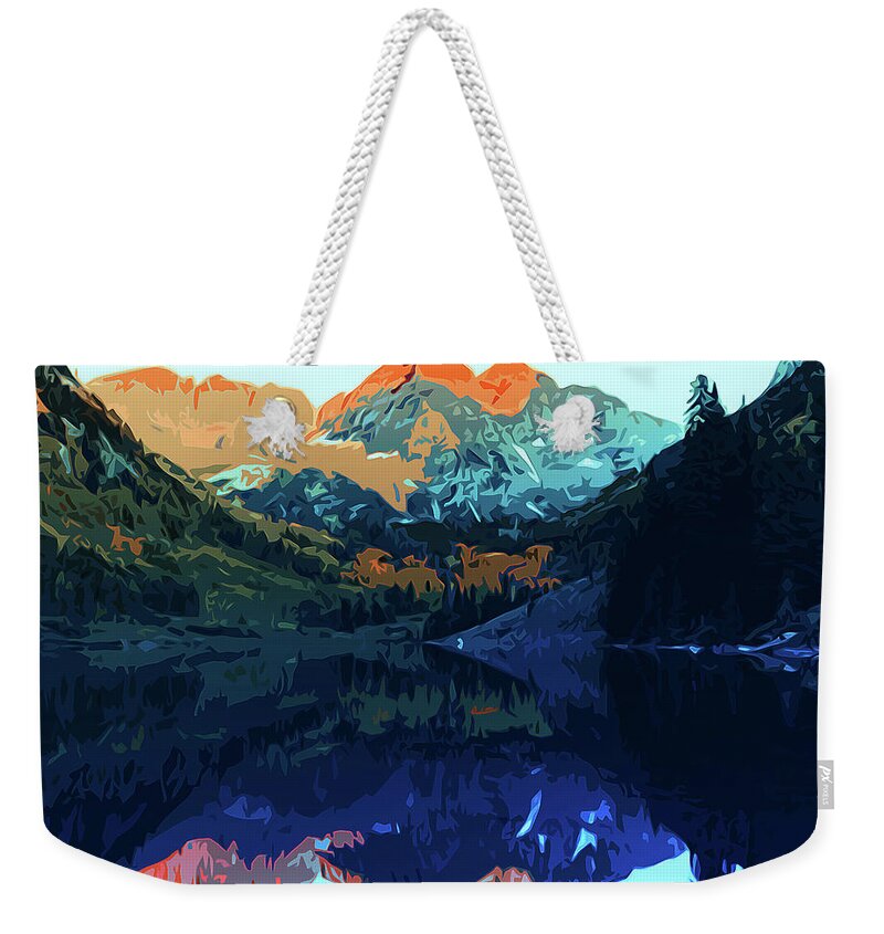 North Maroon Peak Weekender Tote Bag featuring the painting The Wonderful Maroon Bells - Landscapes of USA by AM FineArtPrints