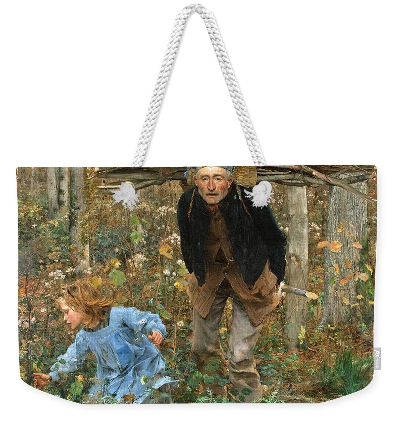 Jules Bastien-lepage Weekender Tote Bag featuring the painting The Wood Gatherer by Jules Bastien-Lepage