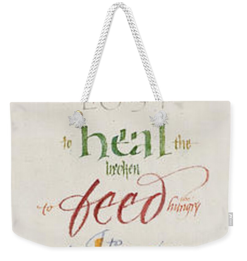 Anglican Weekender Tote Bag featuring the painting The Work of Christmas Begins by Judy Dodds