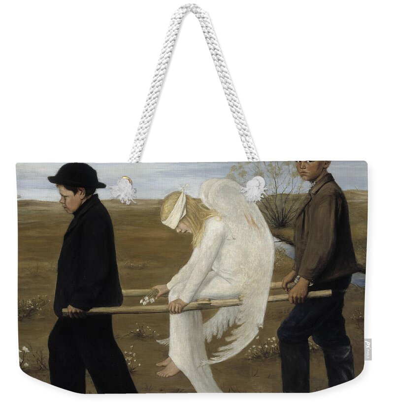 The Wounded Angel - Der Verwundete Engel (1903) Hugo Simberg Weekender Tote Bag featuring the painting The Wounded Angel #1 by MotionAge Designs