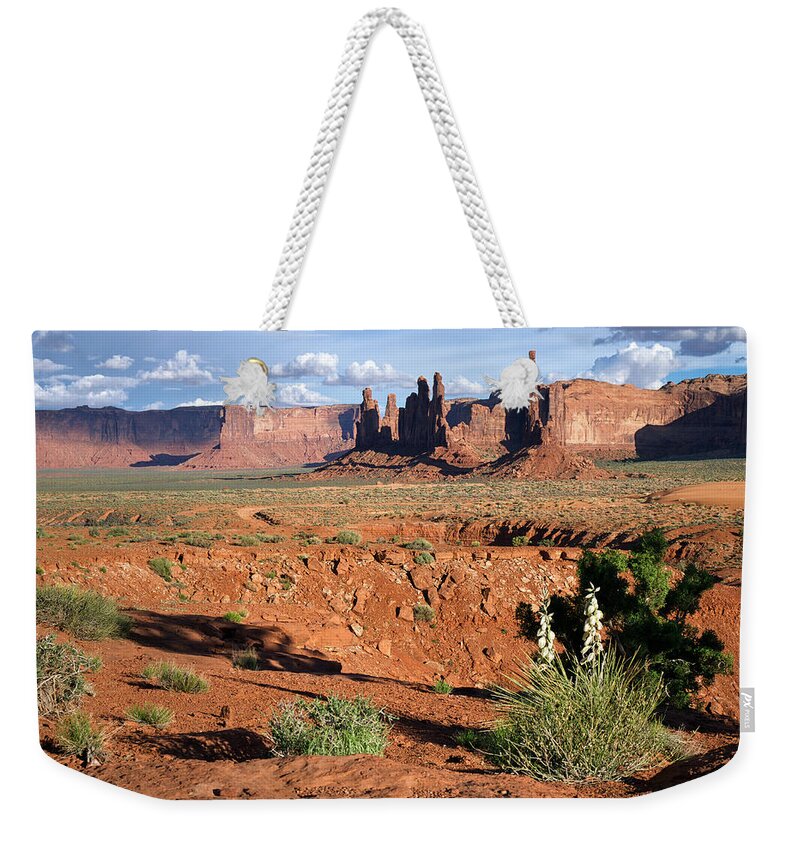 Monument Valley Weekender Tote Bag featuring the photograph The Yei Bi Chei and Totem Pole in Monument Valley Utah by Mary Lee Dereske