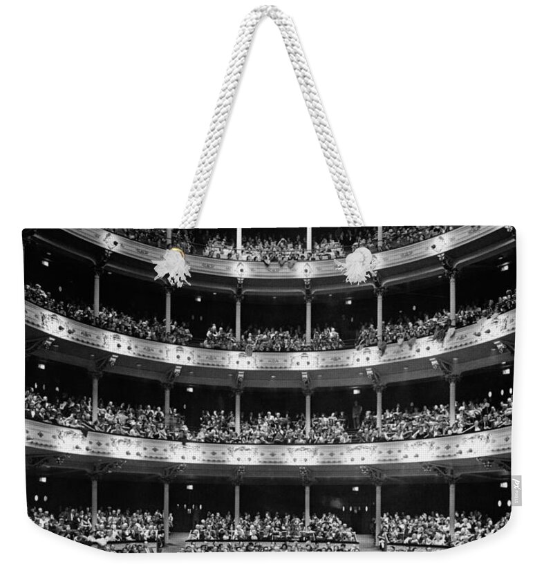 1960s Weekender Tote Bag featuring the photograph Theater Audience Viewed From Stage by H. Armstrong Roberts/ClassicStock