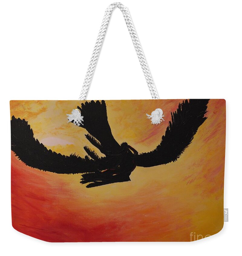 A-fine-art-painting-abstract Weekender Tote Bag featuring the painting Then They Just Flew Away by Catalina Walker