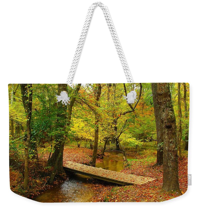 Autumn Landscapes Weekender Tote Bag featuring the photograph There Is Peace - Allaire State Park by Angie Tirado