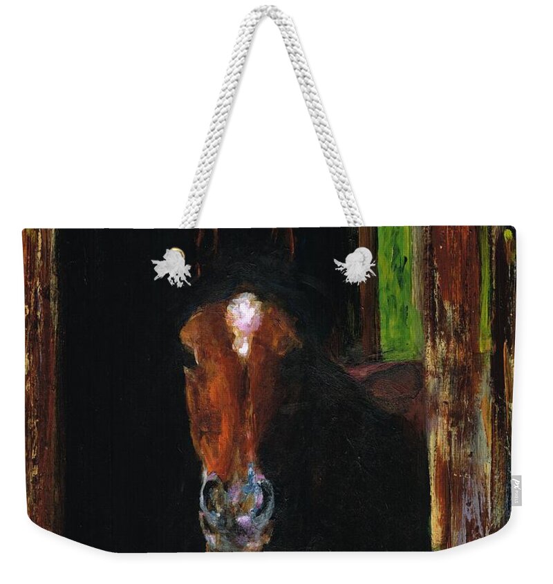 Horses Weekender Tote Bag featuring the painting Theres Bugs Out There by Frances Marino