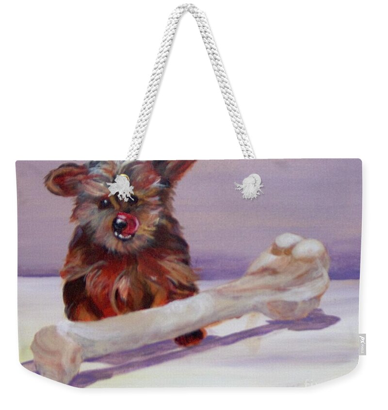 Puppy Weekender Tote Bag featuring the painting Think Big by Saundra Johnson