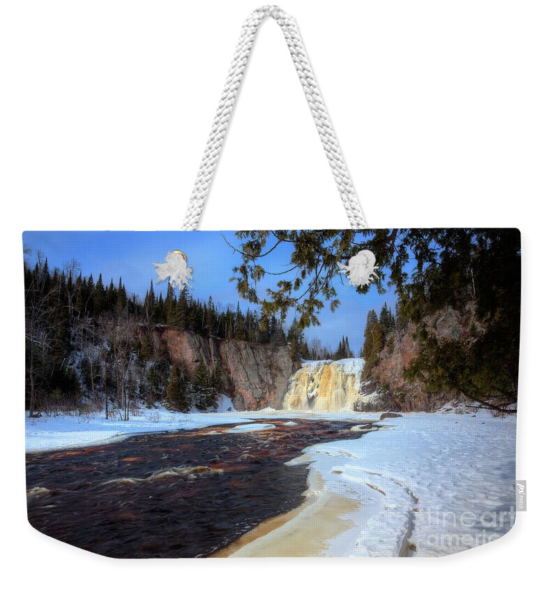 Baptism River Weekender Tote Bag featuring the photograph This is the High Falls of the Baptism River Tettegouche State Park Minnesota. by Wayne Moran