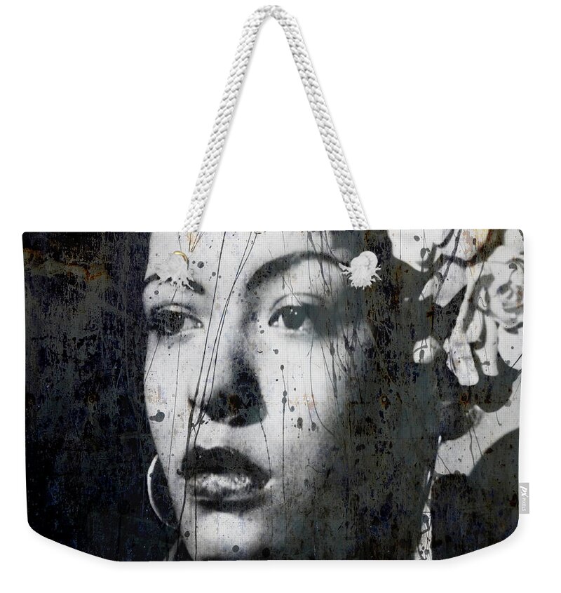 Billie Holiday Weekender Tote Bag featuring the mixed media This Ole Devil Called Love by Paul Lovering