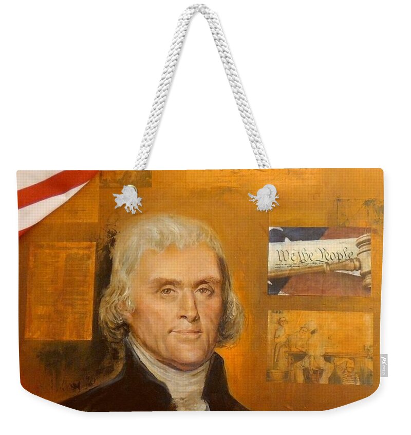 Thomas Jefferson Weekender Tote Bag featuring the mixed media Thomas Jefferson by Bernie Habicht