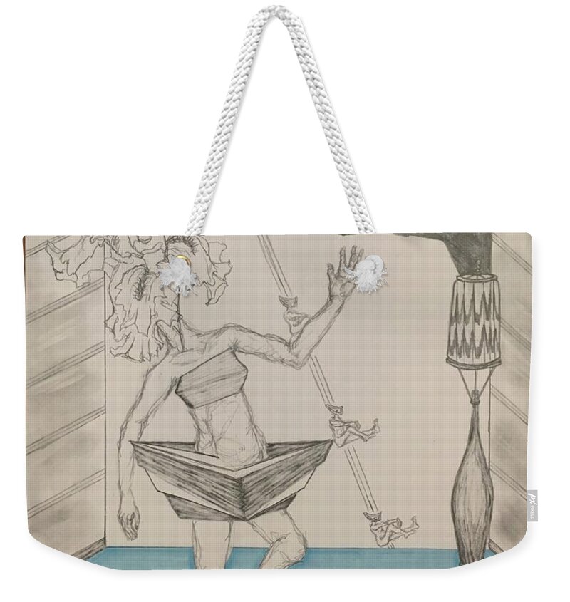 Pencil Weekender Tote Bag featuring the drawing Thought I Was Juggling Turns Out It Was Only One Ball by Kaitlin Porter