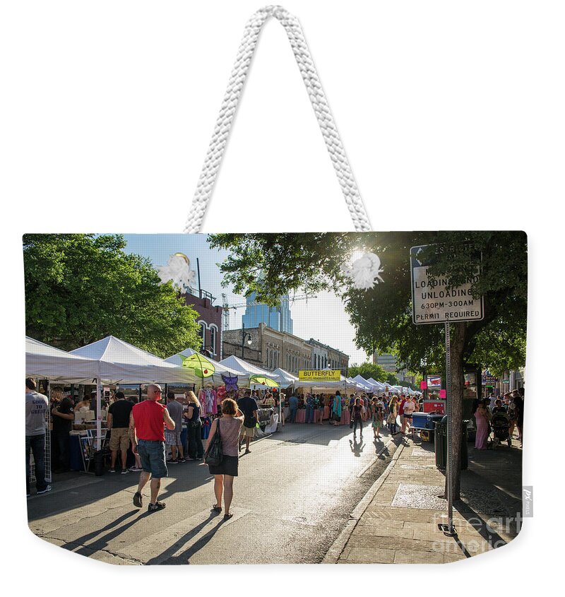 Old Pecan Street Festival Weekender Tote Bag featuring the photograph Thousands of people browse arts and crafts tents at the Old Pecan Street Festival by Dan Herron
