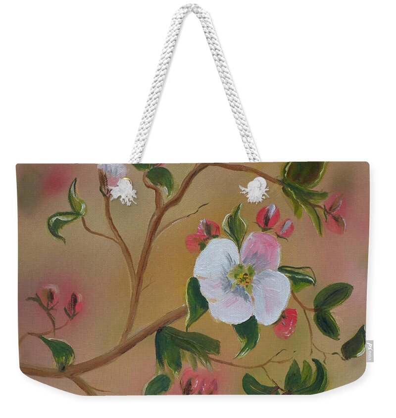 Apple Blossoms Weekender Tote Bag featuring the painting Three Blooms - Apple Orchard - Ellijay by Jan Dappen