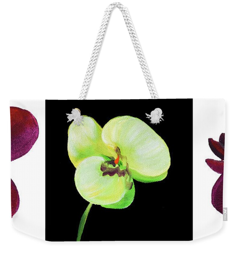 Flower Weekender Tote Bag featuring the painting Three Flowers by Gina De Gorna