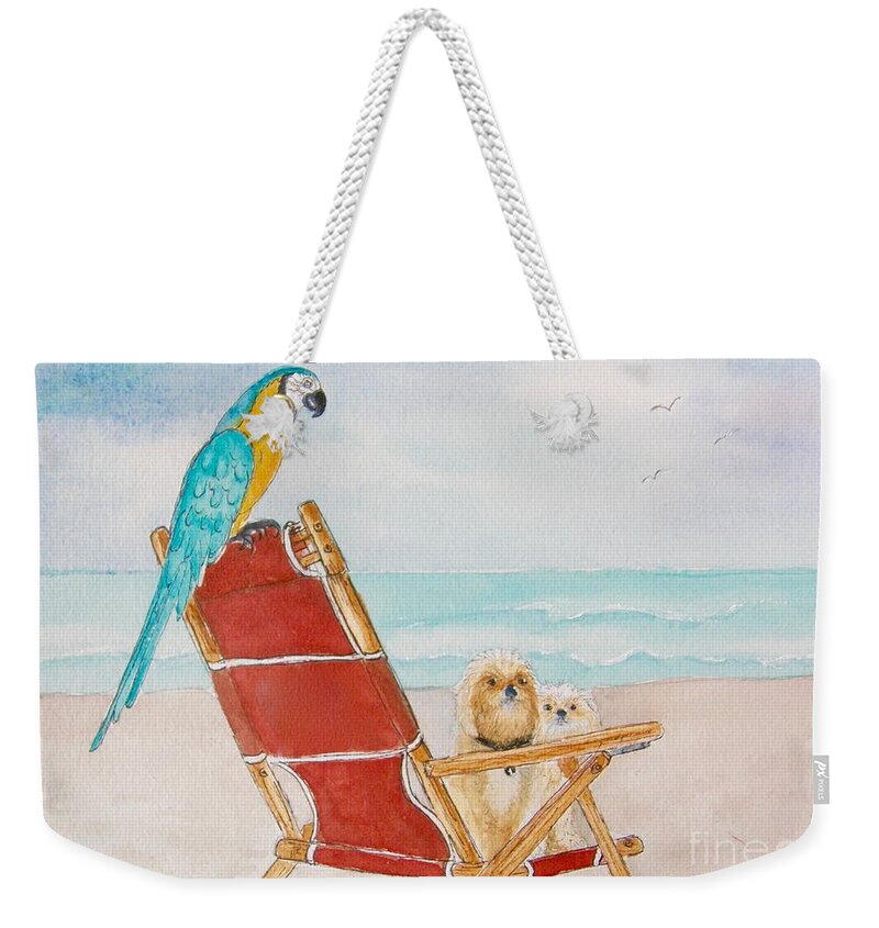 Beach Weekender Tote Bag featuring the painting Three Friends at the Beach by Midge Pippel