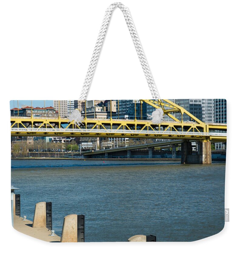 Three Rivers Heritage Trail Weekender Tote Bag featuring the photograph Three Rivers Heritage Trail along the Allegheny River Pittsburgh Pennsylvania by Amy Cicconi
