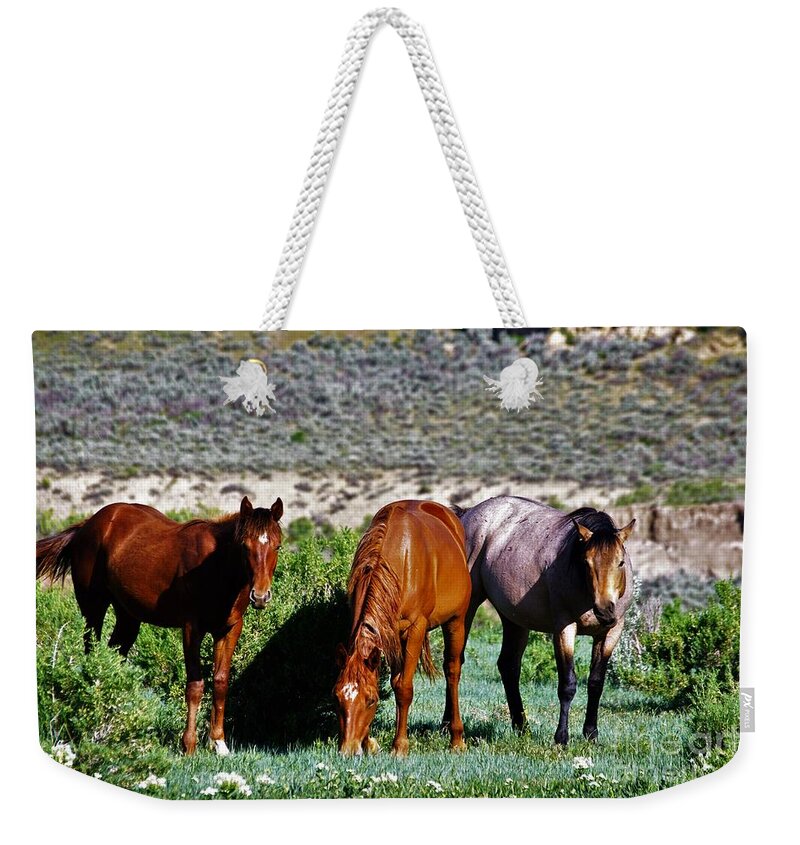 Horses Weekender Tote Bag featuring the photograph Three Together by Merle Grenz