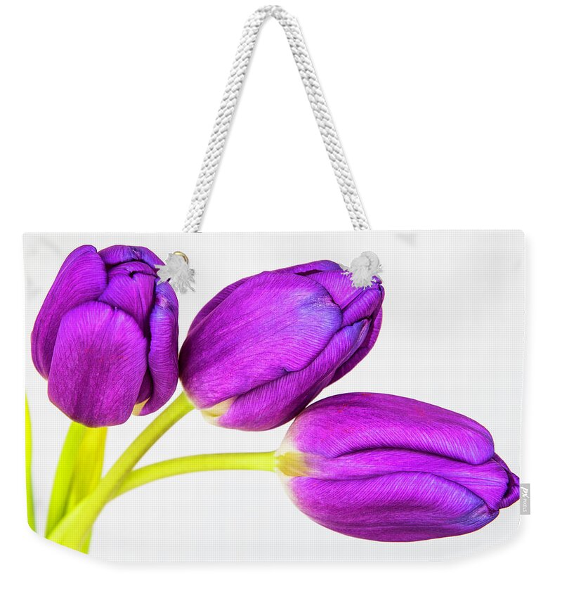 Photographic Art Weekender Tote Bag featuring the photograph Three Tulips by John Roach