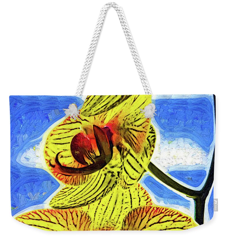 Flowers Weekender Tote Bag featuring the digital art Three Yellow Orchid Blooms by Kirt Tisdale
