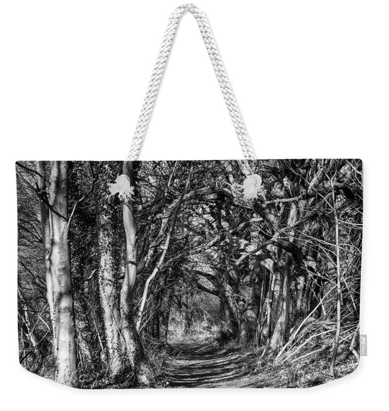 England Weekender Tote Bag featuring the photograph Through the Tunnel BW 16x20 by Leah Palmer