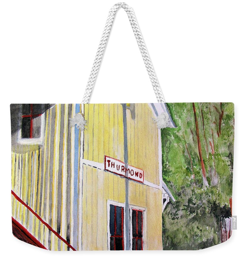 Thurmond Weekender Tote Bag featuring the painting Thurmond WV Train Station by Sandy McIntire
