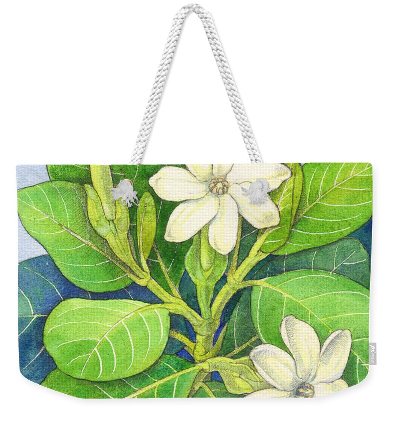 Gardenia Weekender Tote Bag featuring the painting Tiare Maori by Judith Kunzle