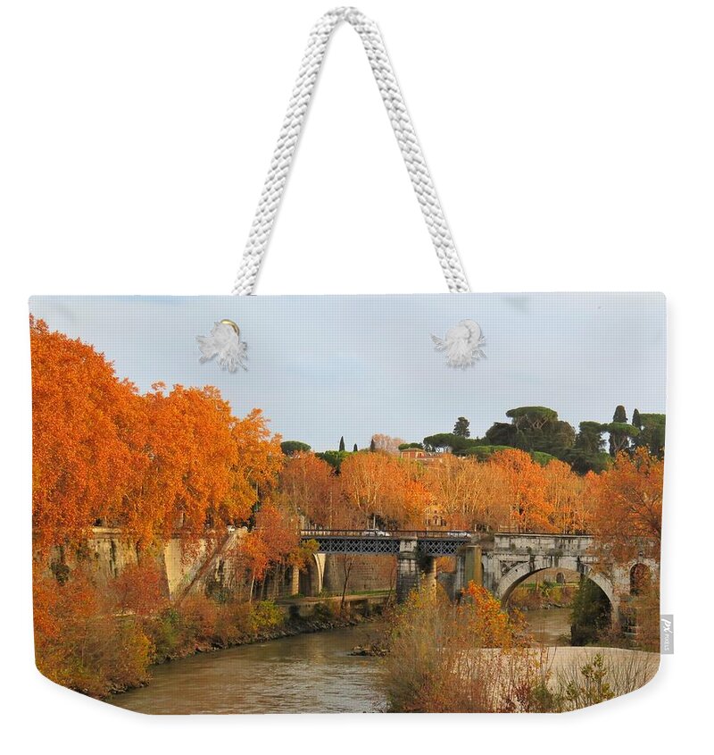Rome Weekender Tote Bag featuring the photograph Tiber River in Autumn 2 by Laurie Morgan