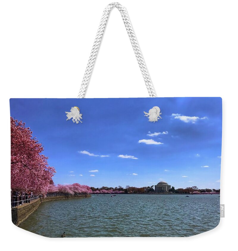 Cherry Blossoms Weekender Tote Bag featuring the photograph Tidal Basin Cherry Blossoms by Chris Montcalmo