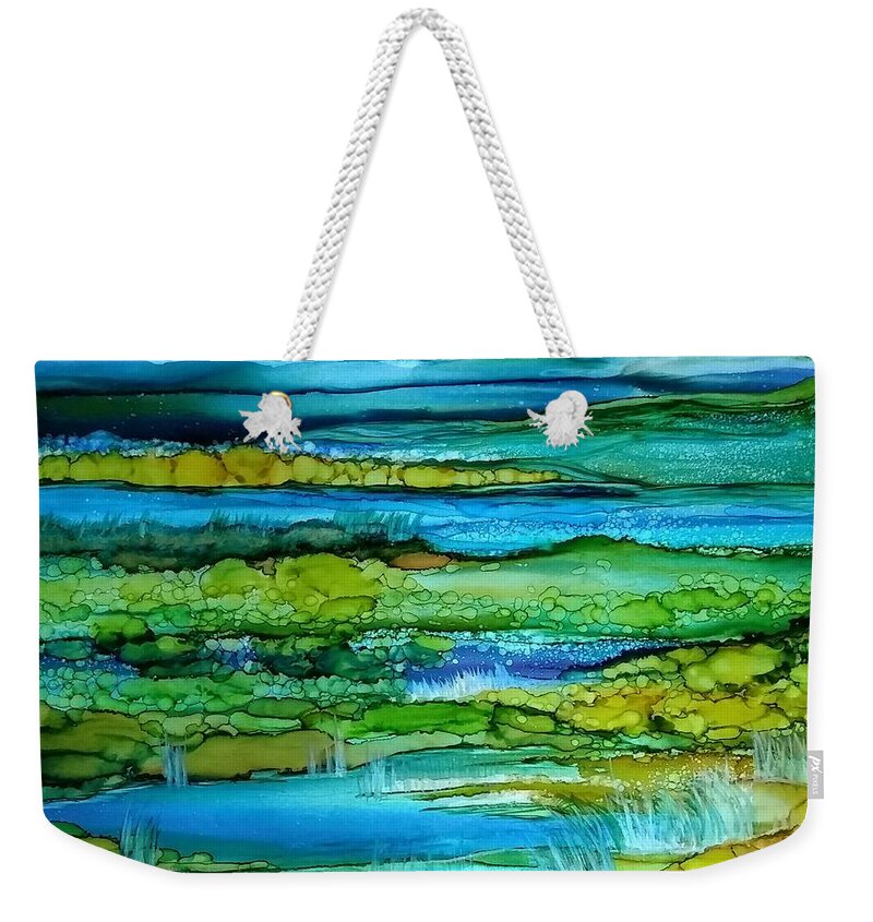 Alcohol Ink Prints Weekender Tote Bag featuring the painting Tidal Pools by Betsy Carlson Cross