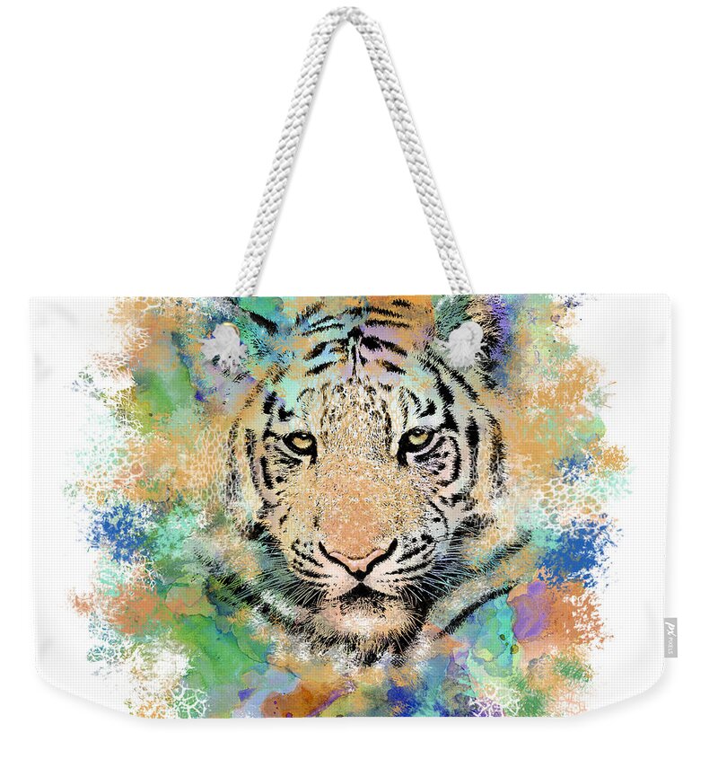 Tiger Weekender Tote Bag featuring the digital art Tiger 3 by Lucie Dumas