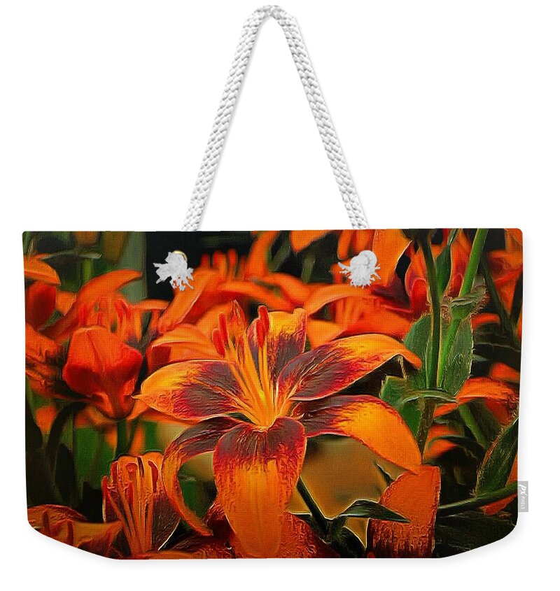 Art Weekender Tote Bag featuring the digital art Tiger Lilies by Charmaine Zoe