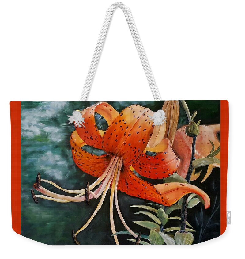 Tiger Lily Weekender Tote Bag featuring the painting Tiger Lily by Connie Rish