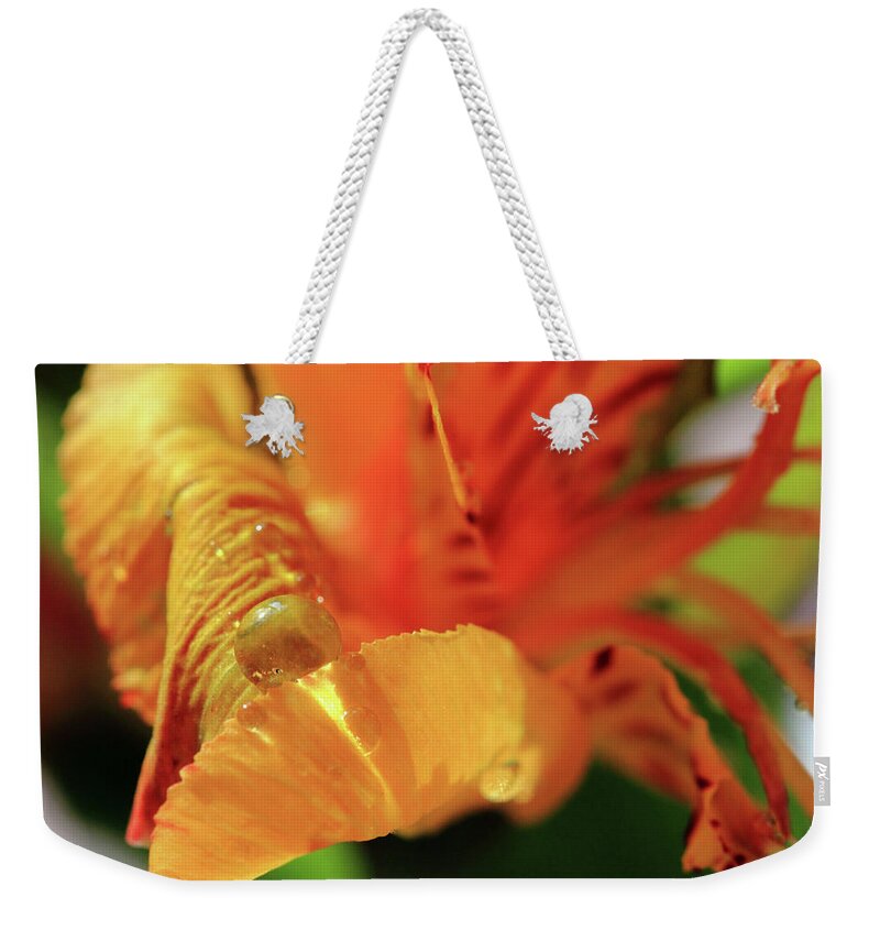 Tiger Lily Petals Weekender Tote Bag featuring the photograph Tiger Lily Petals by Angela Murdock