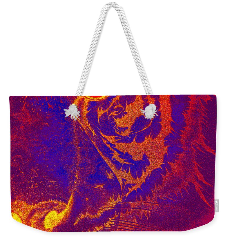  Tigers Digital Art Weekender Tote Bag featuring the drawing Tiger On Fire by Mayhem Mediums