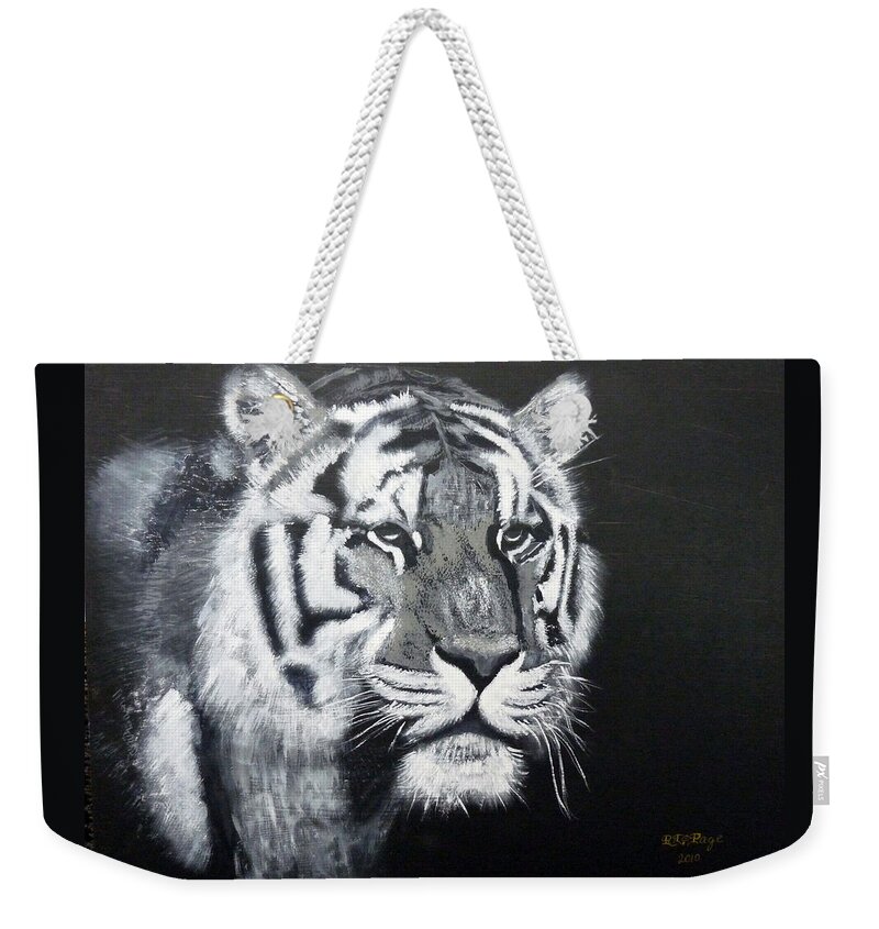 Tiger Weekender Tote Bag featuring the painting Tiger by Richard Le Page