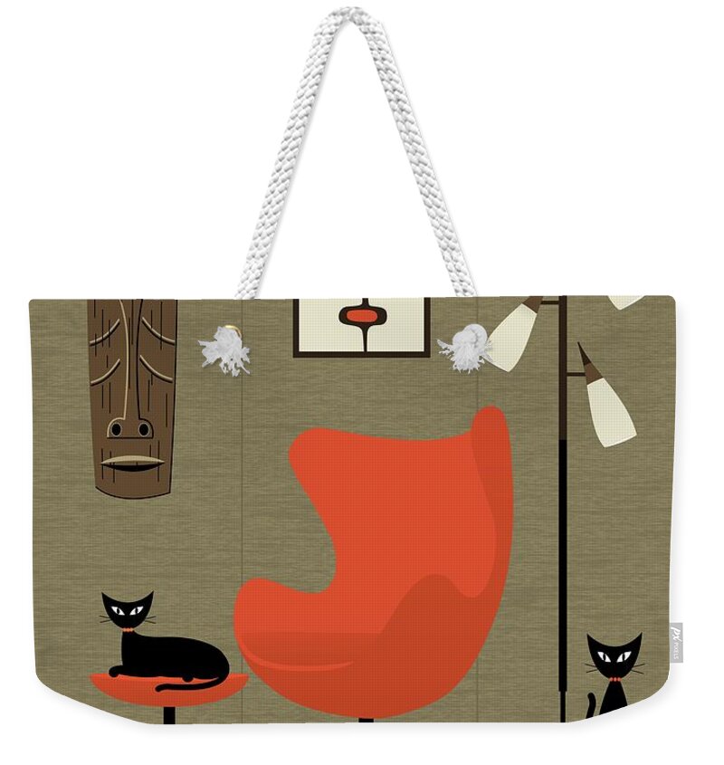 Tiki Weekender Tote Bag featuring the digital art Tiki on the Wall by Donna Mibus