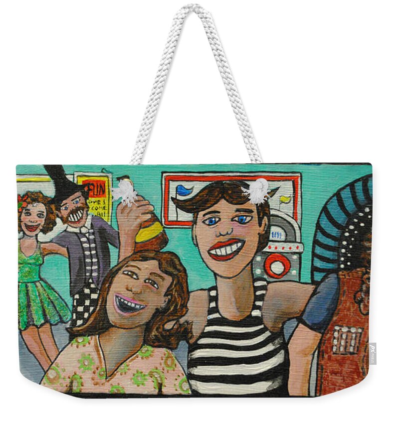 Palace Amusements Weekender Tote Bag featuring the painting Tillies 21st birthday bash by Patricia Arroyo